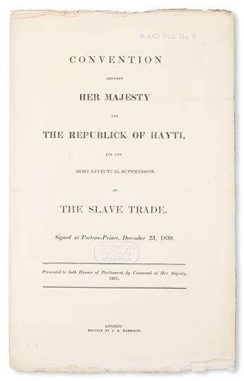 (SLAVERY AND ABOLITION.) GREAT BRITAIN. Collection of 26 treaties made with various foreign states prohibiting any participation in the